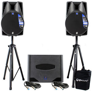 2x Active 15" Disco DJ Speakers Subwoofer Gig PA + Stands 1800W