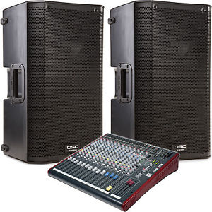 2x QSC K12 12" Powered Speakers with Allen & Heath ZED 16FX Mixing Console