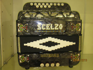 Organetto SCELZO 4 Bassi 13 tasti DO TAM CELLULOIDE GRIGIO PERLATO CON INCISIONI