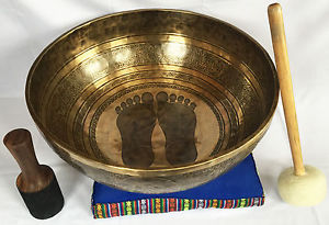 50 Cm Chakra Symbols and Foot Carved Himalayan healing Singing Bowl