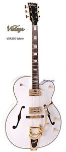 VINTAGE VSA850 WHT WHITE CHITARRA ELETTRICA SEMIACUSTICA HOLLOW BODY VSA 850
