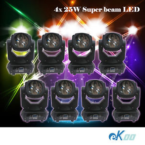 8Pcs Super Beam 4X25W RGBW LED Moving Head Stage Light DJ Disco Party American