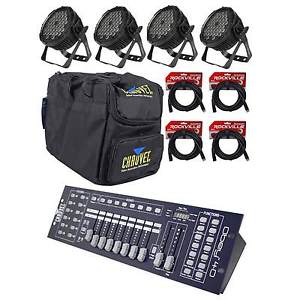 4 Chauvet DJ SLIMPARPRORGBA 10ch. Slim Par Wash Lights+Controller+Bag+DMX Cables