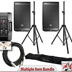 JBL EON610 Powered PA Speaker with Hydrolic Stand Pair & Cables - NEW BUNDLE !!