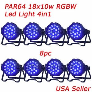 LOT DJ PAR 64 18x10w LED LIGHTS 4COLOR DMX512 STAGE PARTY SHOW HIGH POWER 8 PC