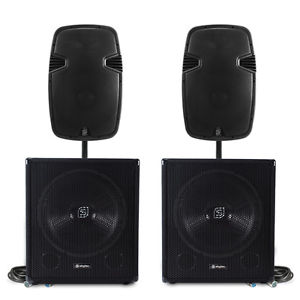 Skytec 12" SPJ-1200A Active Speakers + SWA18 Subwoofers + Speaker Poles