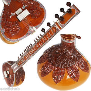 SITAR~SPECIAL TUN WOOD~RAVI SHANKAR STYLE WITH FIBER BOX~FREE STRING/MIZRAB/BOOK