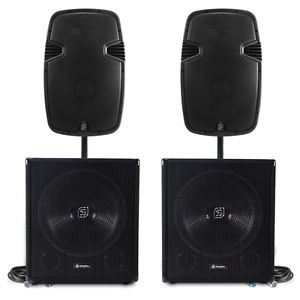 Skytec 15" SPJ-1500A  Active Speakers + 2x SWA15 Subwoofers + Poles
