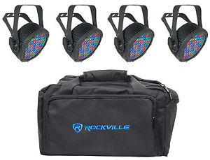 (4) Chauvet DJ SLIMPARPRORGBA 10 Channel DMX Slim Par Wash Lights + Carry Case