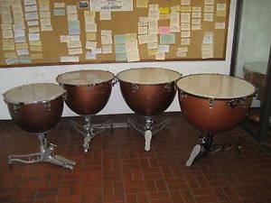 SET OF 4 LUDWIG "UNIVERSAL FIBERGLASS" 23, 26 29 & 32 TIMPANI,NEW HEADS, GAUGES