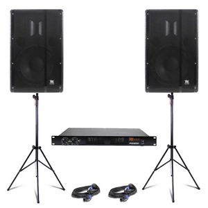 Pair of PD-315 15" Speakers Power Amp Bars Stands Music Venue PA 2000W UK STOCK