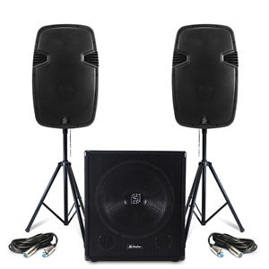 Skytec 12" SPJ-1200A Active Speakers + SWA18 Subwoofer + Black Stands