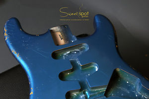 MJT Lake Placid Blue over 3TSB Strat Body Aged Heavy Relic Korpus Stratocaster