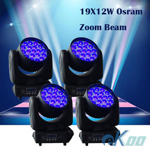 4Pcs! 19X12W OSRAM RGBW LED Zoom Beam Moving Head Stage light DJ Disco American