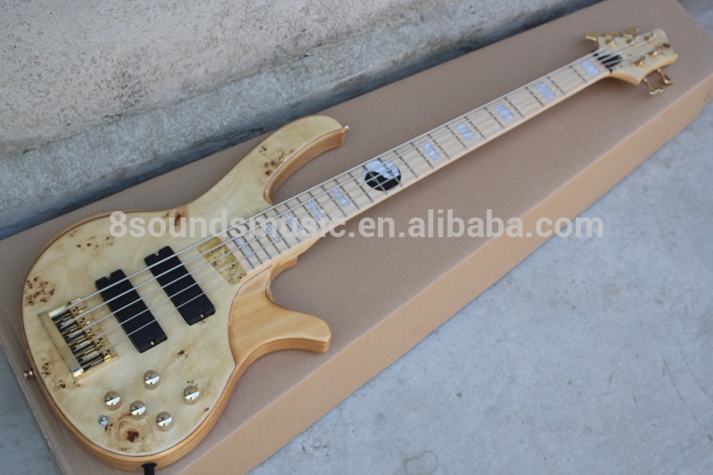free shipping 5 string electric bass with gold hardware