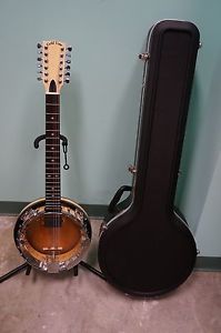 Left Handed Gold Tone 12 String Banjitar Banjo in Very Good Condition with Case