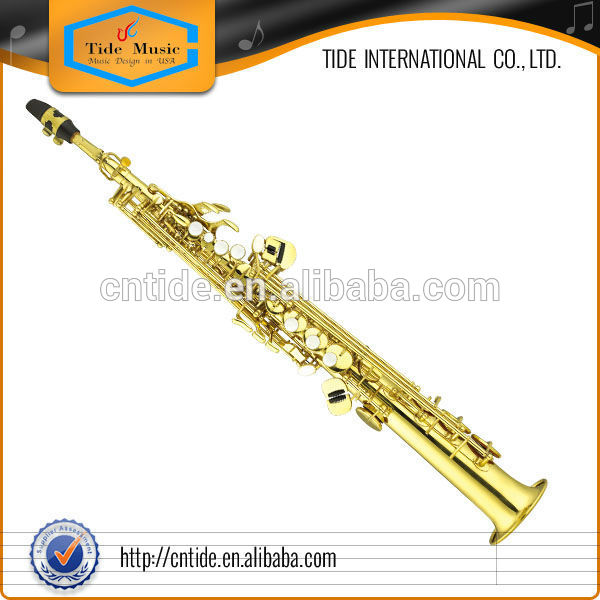 High grade straight soprano saxophone, gold lacquer, body/neck separated