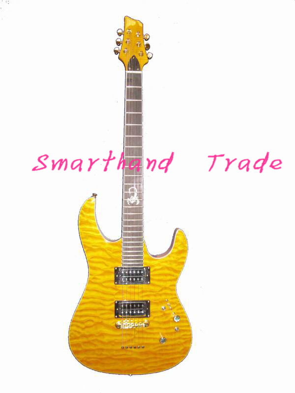Chinese factory handmade yellow color solid wood electric guitar