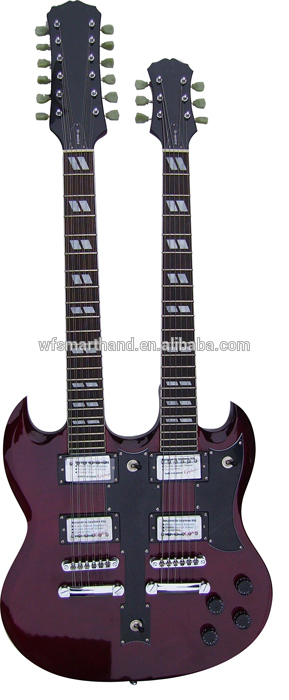 Chinese factory handmade double head purple color electric guitar free shipping by EMS