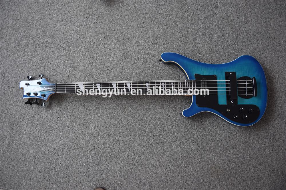 neck-through body 5 string bass guitar metallica blue color