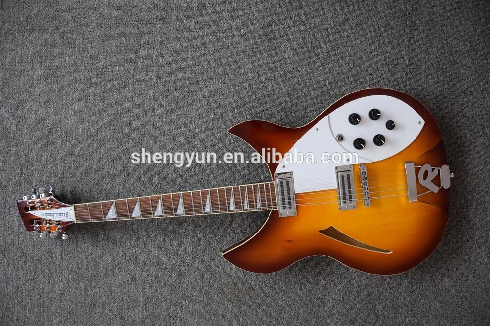 12 string semi hollowbody guitar Carved headstock 503 sunburst color can custom