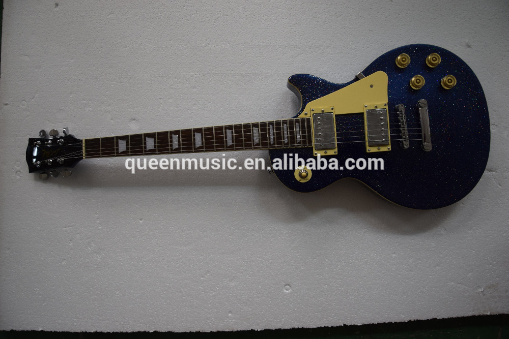 factory supply metallic blue lp guitar eletric mahogany body maple neck rosewood fretboard