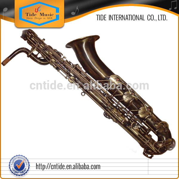 High grade baritone saxophone , Antique bronze, with carrying wheel hard leather case