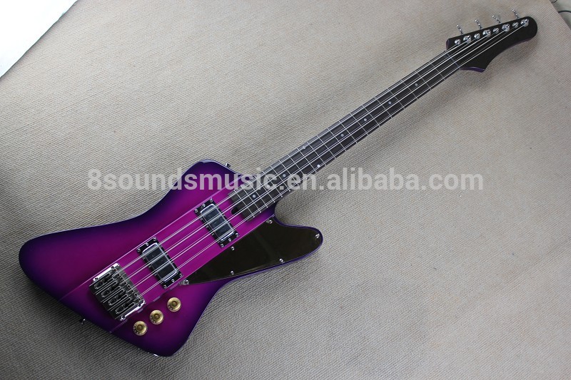 free shipping 8 string fire bird electric bass guitar purple sunburst colour can do OEM logo