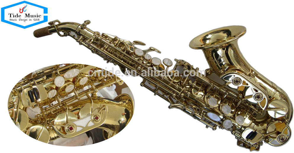Popular Grade Curved Soprano Saxophone Gold Lacquer