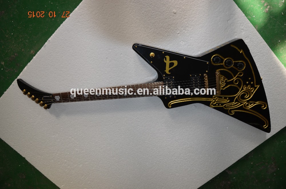 esp explorer electric guitar Black color Golden tuner and bridges Custom shop High QUALITY