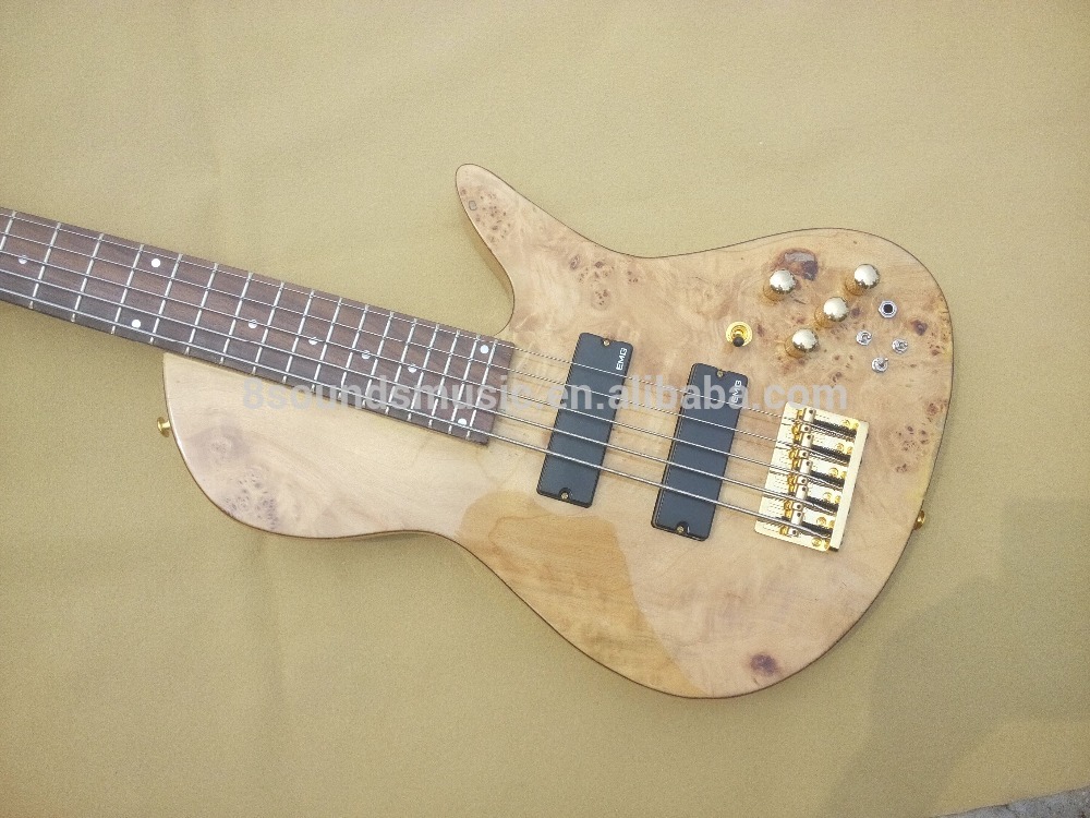 Free shipping 5 strings electric bass guitar neck through body active pickups gold hardware