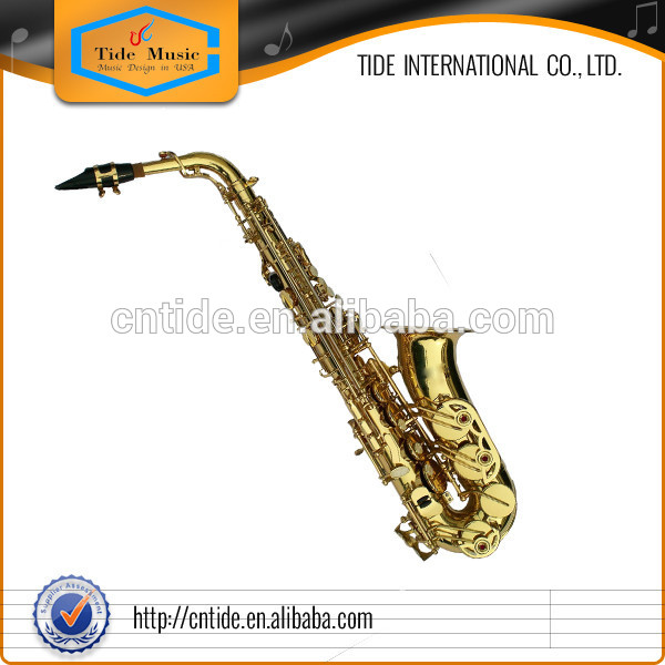 2015 best quality gold lacquer, octave underslung alto saxophone, three double arm key