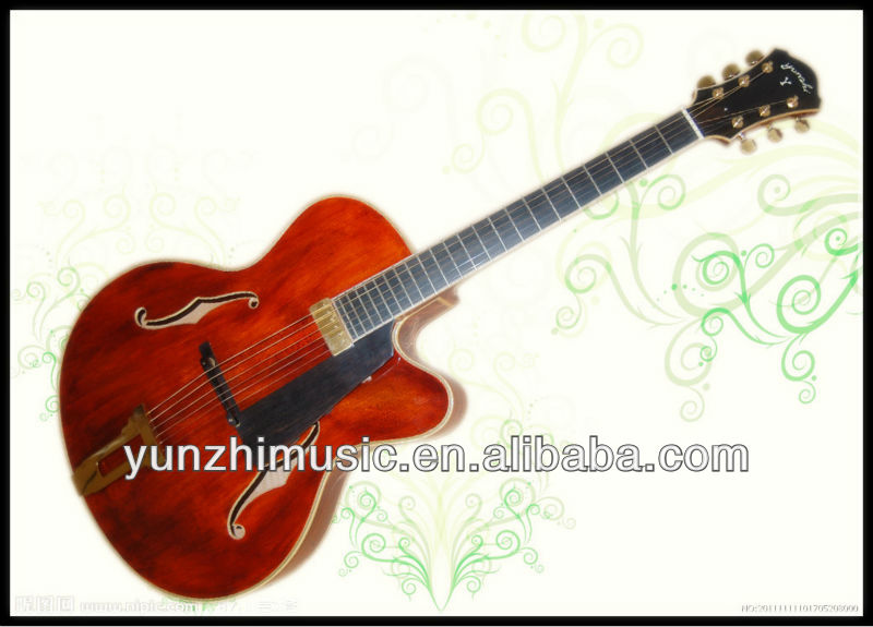 Fully handmade solid wood hollow body archtop electric guitar