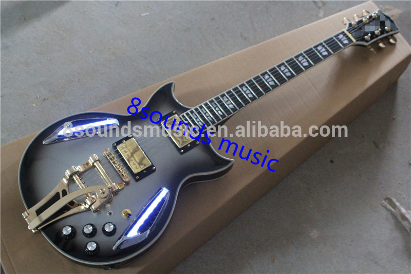 free shipping active system electric custom guitar with led light guitar rock guitars hollow body guitar