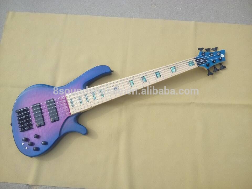 free shipping purple bass 6 string active bass guitar wholesale china with black hardware 6 String Electric Bass Guitar
