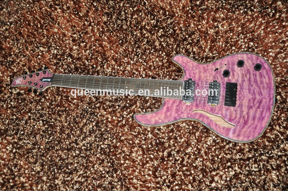 mayones custom guitar Semi hollowbody Quilted maple top with Mahogany body neck through Seymour duncan pickups in stock