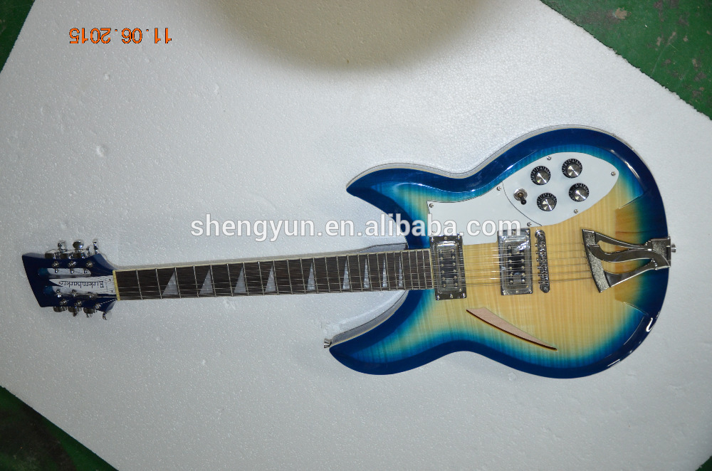 Carved headstock 12 string semi hollowbody guitar flamed maple top