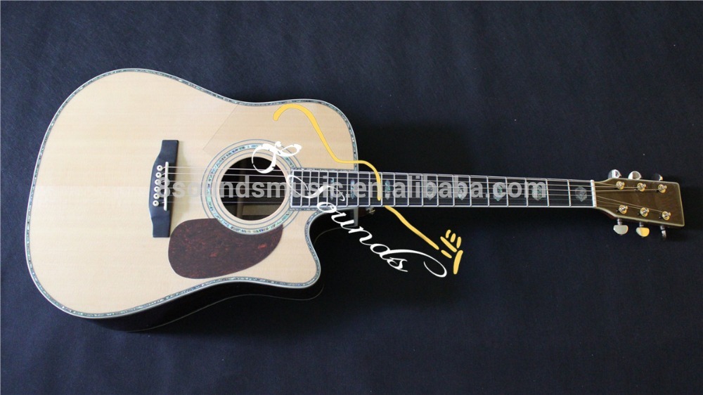 wholesale high end AAA solid spruce wood top acoustic guitar Byron OEM abalone acoustic guitar ebony fretboard single cut guitar