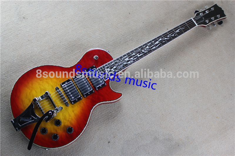 custom build electric guitar bigsby tremolo OEM guitar LP style custom electric guitar abalone binding flame maple wood