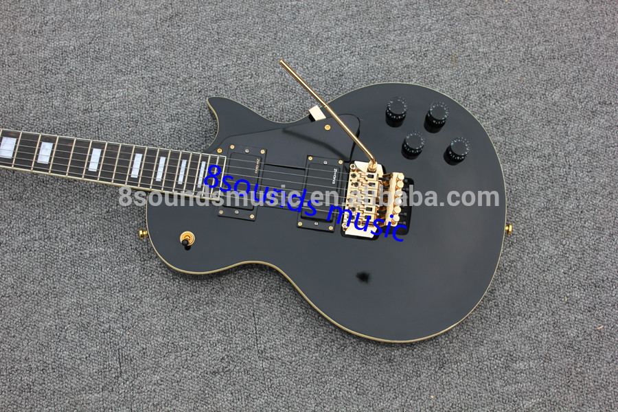 black custom LP style guitar wholesale electric guitar EMG/Grover/Floyd rose,axcess style with gold hardware