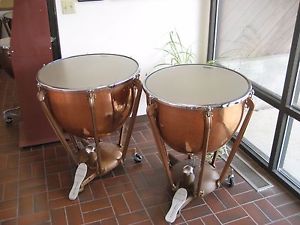 EXTRA-CLEAN PAIR LUDWIG "STANDARD SYMPHONY" COPPER 25 & 28 TIMPANI, GOOD HEADS