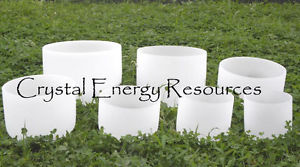 New Chakra Set of 7 Frosted Quartz Crystal Singing Bowls 8"-12"
