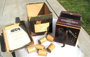 Antique Tanzbar Automatic Player Concertina Accordion With 7 Rolls & Box