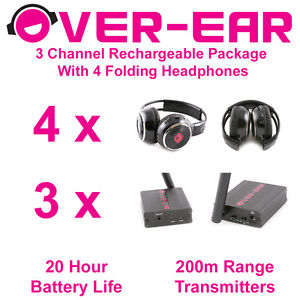 3 Channel Rechargeable Package with 4 Folding Headphones