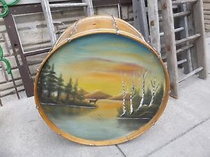 Rare Old Ludwig Vintage Black 26 inch Bass Drum Calfskin w/ Beautiful Scene