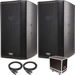 2x QSC K12 Powered Loudspeakers + Gator 2in1 K-12 Touring Speaker Flight Case