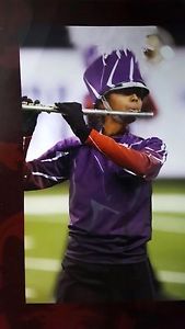 79 PURPLE-WHITE-BURNT ORANGE MARCHING BAND UNIFORM TOPS /68 SHAKO COVERS.