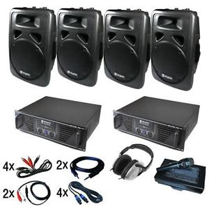 SET COMPLET SONORISATION CONCERTS 4x ENCEINTES 2x AMPLI CASQUE MICRO CLUBS DJ PA