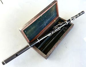 Antique 1820's RUDALL & ROSE LONDON 8 silver key wooden flute #463 original case