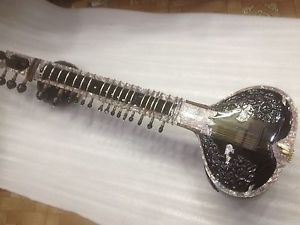 SITAR CONCERT QUALITY DESIGN ON SEASHELL BEST TUN WOOD HAND MADE W. FIBER BOX